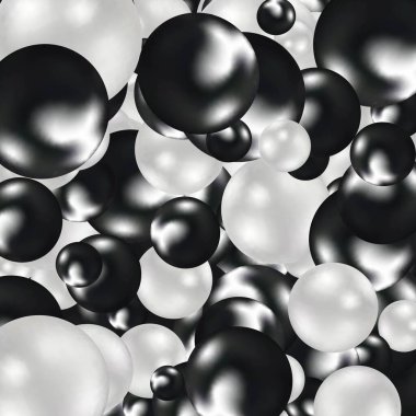 Parti İçin Uçan Gümüş ve Beyaz Balonlar ve Duvar Arkaplanına İzole Edilmiş Mesaj İçin Uzayla Kutlamalar. 3B illüstrasyon, 3B canlandırma.