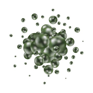 Renkli parlak kabarcıklar. Gerçekçi taşaklarla donatılmış bir geçmiş. Soyut asgari tasarım. Vektör çizimi. Yeşil toplar.