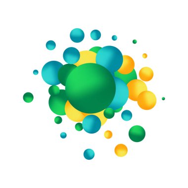 Renkli toplar 3D rendeleme. Beyaz arka planda renkli toplar. Soyut dijital illüstrasyon.