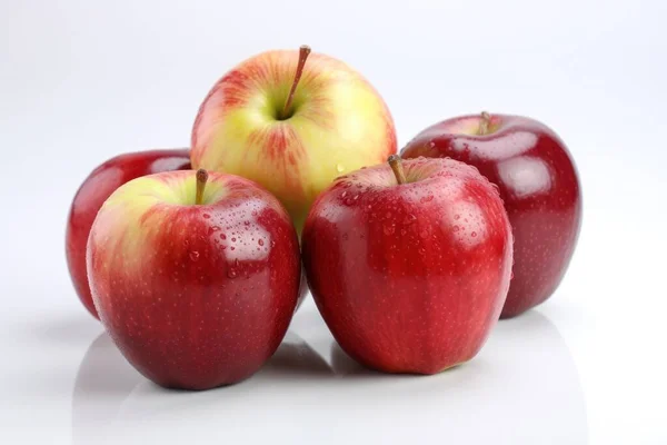 Äpple Röda Äpplen Vit Bakgrund Isolerad Färsk Välsmakande Frukt Högkvalitativt — Stockfoto
