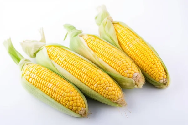 Kukurydza Cukrowa Białym Izolowanym Tle Świeże Smaczne Warzywa Świeże Składniki — Zdjęcie stockowe