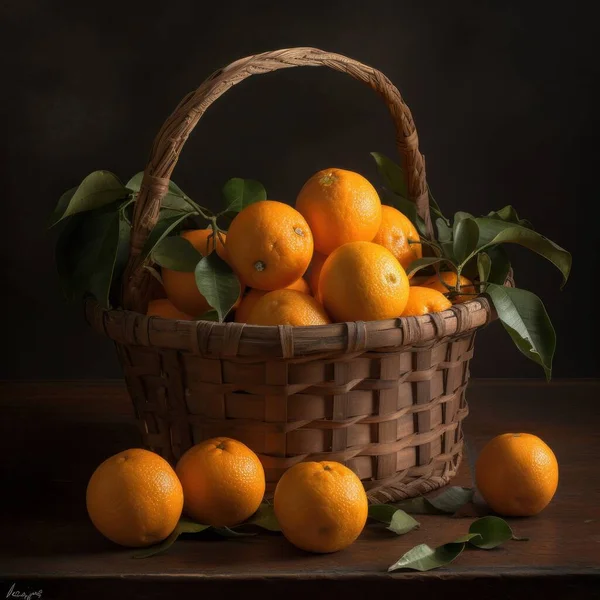 Naranjas Una Cesta Fruta Fresca Sabrosa Foto Alta Calidad —  Fotos de Stock