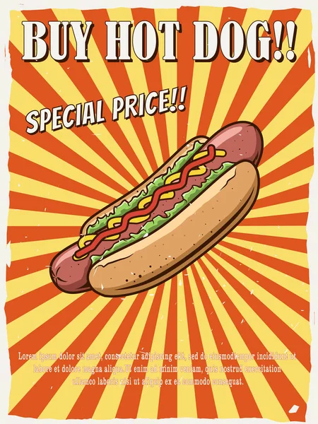 Hot Dog Promo Poster Design Vintage Stil — Stockvektor