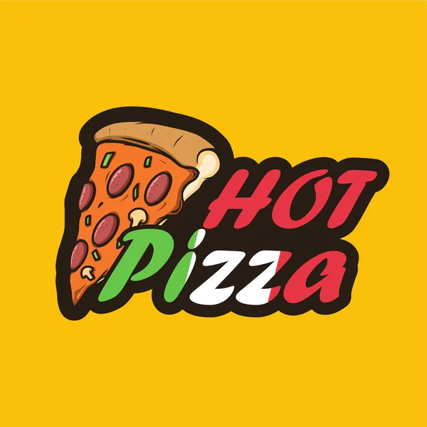 Projekt Logo Gorącej Pizzy Żółtym Tle — Wektor stockowy