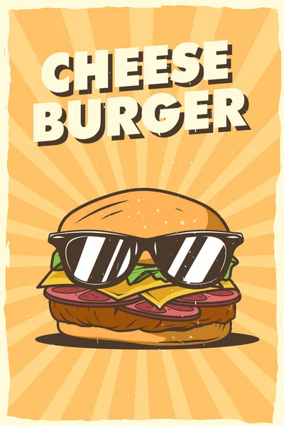 Cheeseburger Vintage Portrait Poster Design Für Den Druck — Stockvektor