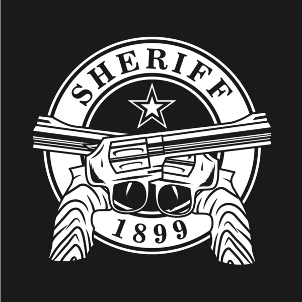Логотип Шерифа Пистолет Black White Цвета Винтажный Стиль — стоковый вектор