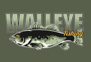 Walleye balıkçılık tasarımı. Logo, t-shirt ve diğer şeyler için kullanılabilir.