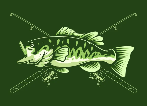 Largemouth Bass Fish Rod Illustration — Stock Vector