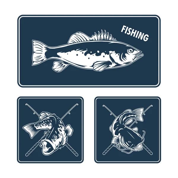 Conjunto Diseño Insignia Pesca Para Imprimir — Vector de stock