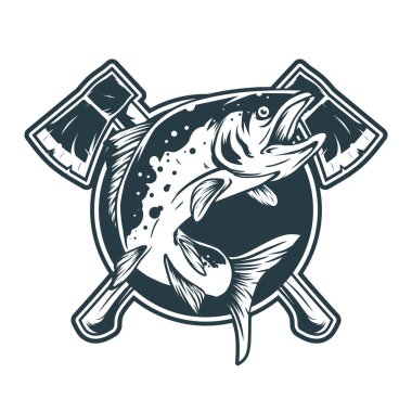 Somon ve balta çizimli vahşi yaşam rozeti