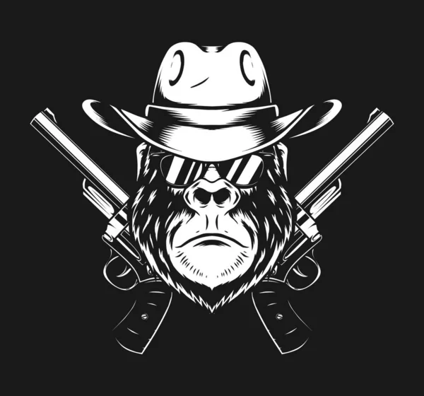 Gorila Usando Chapéu Cowboy Arma Revólver —  Vetores de Stock