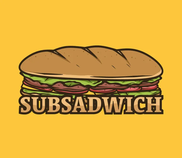 Sub Sandwich Logo Design Mit Käse Und Rindfleisch — Stockvektor