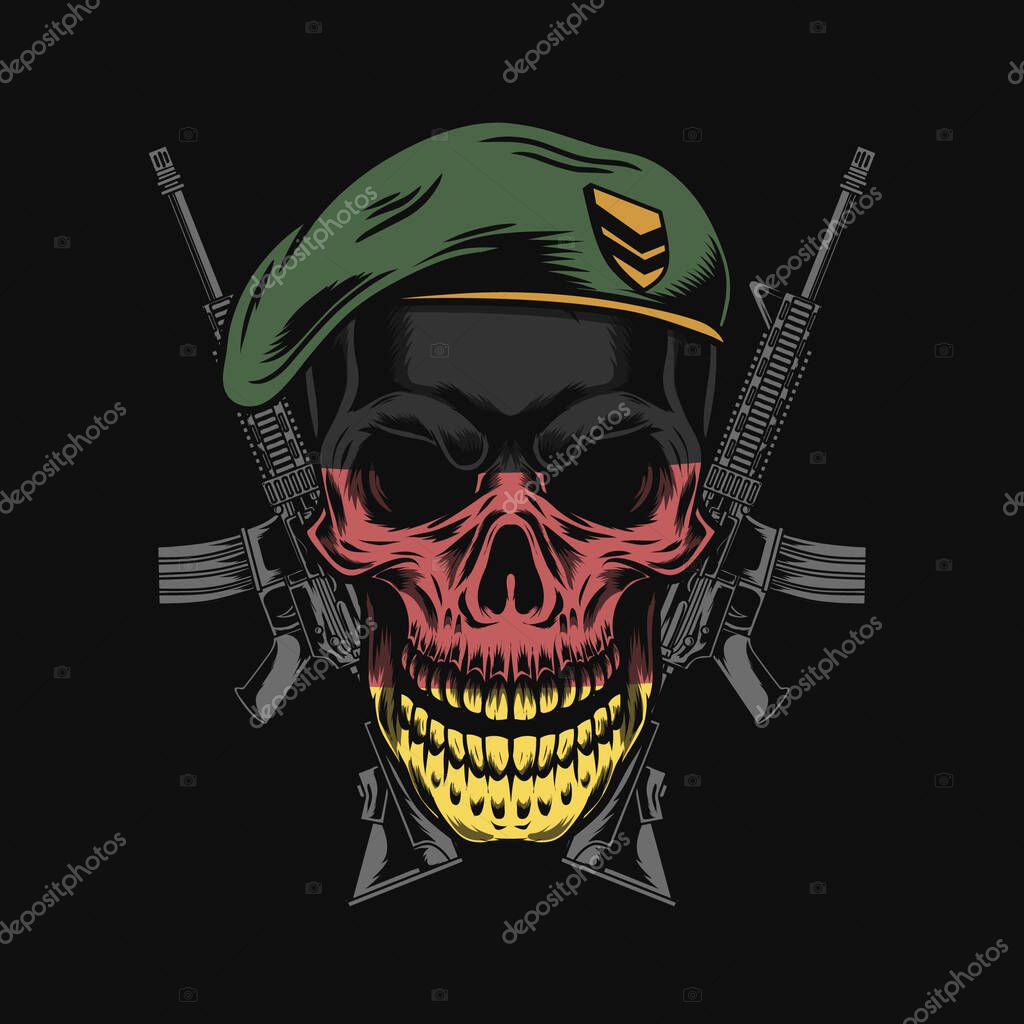 German soldier skull with assault rifle drawing