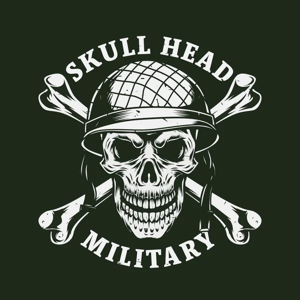 Cabeça Crânio Militar Com Desenho Vetorial Osso Cruzado —  Vetores de Stock