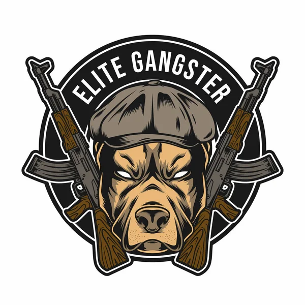 Elitarny Projekt Odznaki Gangsterskiej Rysunkiem Głowy Pitbulla Wektor Stockowy