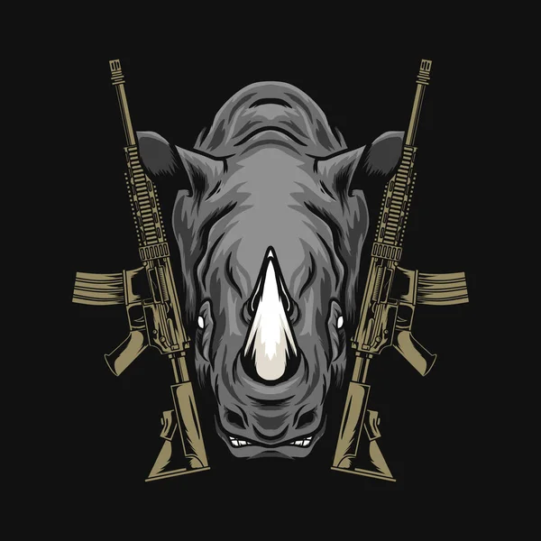 Nosorožec Hlava Útočná Puška Kreslení — Stockový vektor