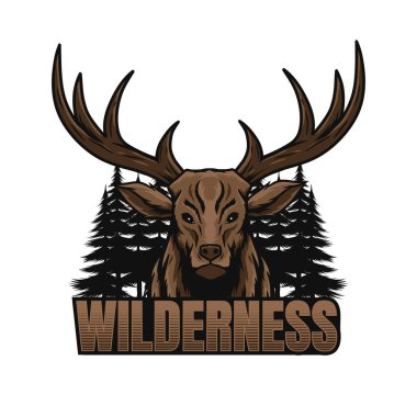 Geyik maskotlu vahşi doğa logosu