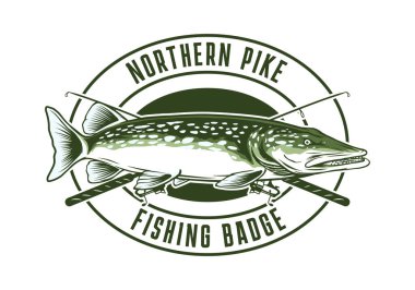 Northern pike fishing badge template clipart