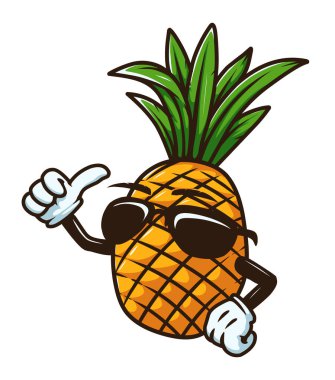 Güneş gözlüklü Serin Ananas Başparmak Yukarı vektör illüstrasyonu