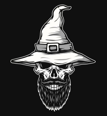 Cadı Kafatası Vektör Çizimi, Siyah ve Beyaz Renkli