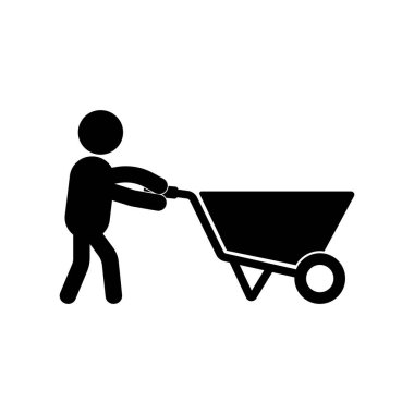 Bir kişinin bir yük arabası şablonu şablon illüzyon logosu tasarımı itme simgesi