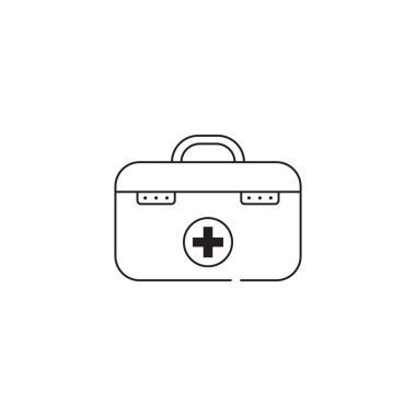 İlk yardım çantasını temsil eden basit bir çizgi sanatı. Acil durum hazırlığı veya tıbbi yardım için mükemmel.