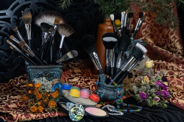 makeup brushes   Makeup brushes. Set of makeup brushes. Composition of makeup tools.