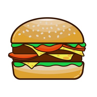 Siyah Çizgili Burger 'in vektör çizimi susamlı, etli jambon ve peynirli, ikon, sembol, logo