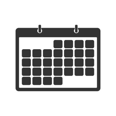 Takvim, olay, ajanda, toplantı randevusu, saat, yeni yıl, ofis, okul grafik unsuru simgesi izole edilmiş siyah simge