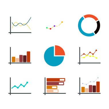 İş ve bilgi grafikleri için izole bohça renk grafiği, blok, çizgi, pasta, histogram 