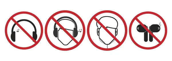 Kulaklıklar, kulaklıklar, TWS, Buds, Music hear, ders, sürüş, toplantı ve kapalı alan etiketleri için paket set yasaklama işareti