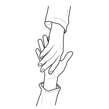 Ayrı çizilmiş el çizimi. Altını çek. Yardım, takım çalışması, takım, arkadaş, başarı, iş, birlik grafiği unsuru.