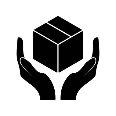 Dikkatli tutuş izole vektör illüstrasyon simgesi, açık eller tarafından tutulan kahverengi karton paket kutusu 