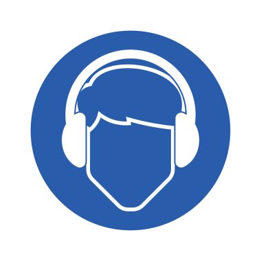 Isolated blue circle sign ear protection for loud sound environments is mandatory  clipart