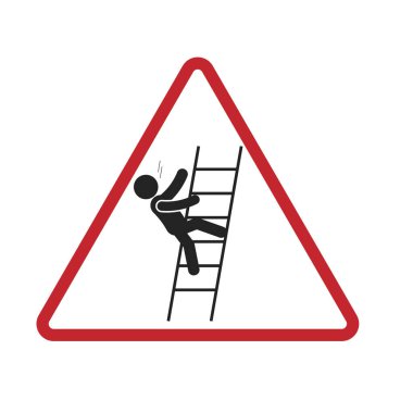 Isolated triangle red ladder safety sign, industrial contruction equipment label clipart