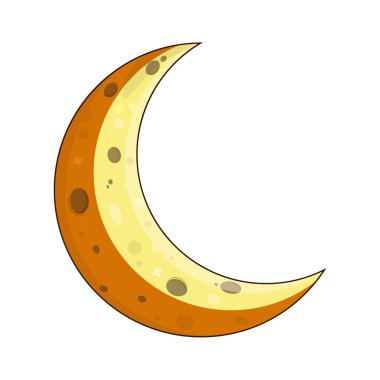 İzole edilmiş çizgi film stili gradyan sarı yarım ay, mevsimlik, astroloji grafik element