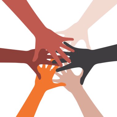 Birlikteliğin, partnerin, grubun, takım çalışmasının, arkadaşlığın, takım çalışmasının, takım çalışmasının, dayanışmasının, koyu siyah halka işaretinde dayanışmanın birçok siluet el yığınının izole illüstrasyon vektör simgesi