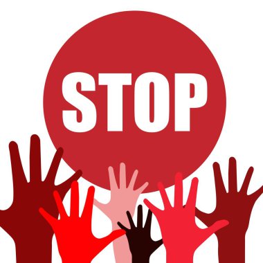 Birçok insan elinin vektör çizimi kırmızı daire işareti olan bir şeyi reddettiğini gösteriyor. Web için dur işareti ya da öneri sigarayı bırak, izole edilmiş beyaz ile ırkçılığı bırak.