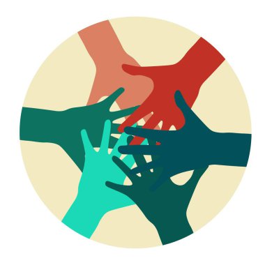 Ekip çalışmalarının arkaplan resmi birçok renkli el ayrımcılığı ile izole edilmiş kopya boşluğunda birliktelik, grup, toplantı, takım oluşturma