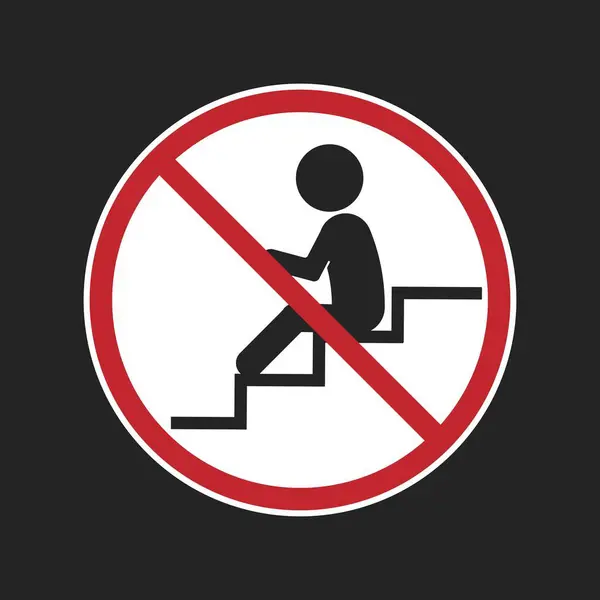 stock vector Isolated red round sign of do not sit on stairs, prohibited to sit, loiter or block of stair way, crossed out