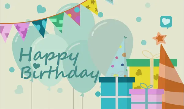Düzenlenebilir metin Mutlu yıllar balon, renkli kurdele, hediye dekoratif illüstrasyon vektörü soyut arkaplan 