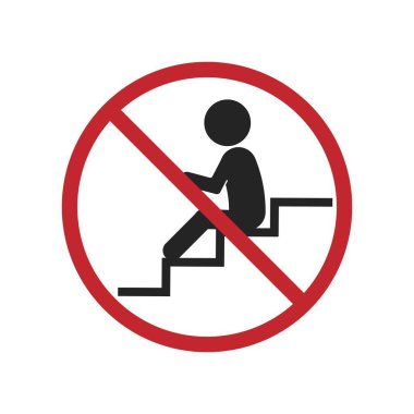 Isolated red round sign of do not sit on stairs, prohibited to sit, loiter or block of stair way, crossed out clipart