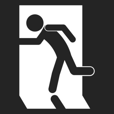 İzole tasarım etiketi yönü acil çıkış yolu, yangın çıkışı işareti, çıkış binası simgesi