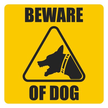 İzole edilmiş illüstrasyon işareti, köpeğe dikkat et, köpeğe dikkat et, kızgın köpek uyarısı sarı etiket