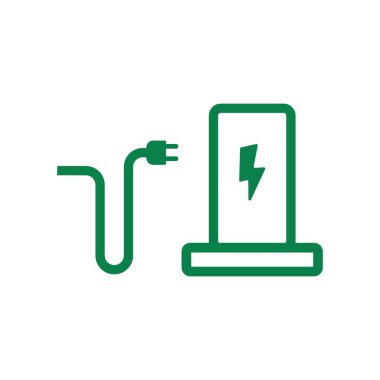 Her arabanın elektrikli park yeri için elektrik kablosu ve elektrik prizi olan kare şarj istasyonunun izole etiket tasarımı