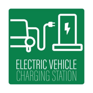 EV park alanı veya şarj istasyonu için, geri dönüşüm gücü ve elektrikli araba üzerinde pintable yeşil beyaz dikdörtgen işareti