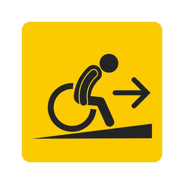 Tekerlekli sandalye ve yön okundaki engelli, hasta, özürlü kişinin izole sarı işareti. Tekerlekli sandalye rampası giriş işareti için.