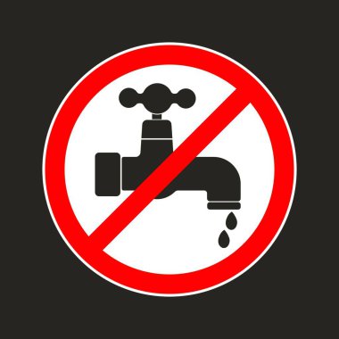 Siyah piktogramın izole edilmiş bir resmi. Su tasarrufu için musluk işareti yapmayın. Lütfen kırmızı daire işaretini kapatın. 