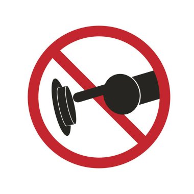 İzole illüstrasyon: Düğmeye basmayın, düğmeye basmayın ya da çalıştırma makinesine basmayın, iş güvenliği alarmındaki adam kırmızı çemberin üstünü çizmiş