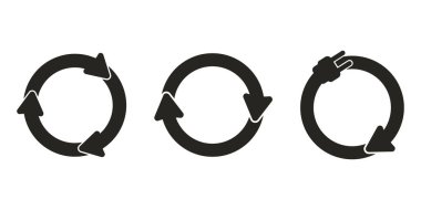 Siyah yuvarlak çember işaretinin izole edilmiş çizimi, resimli resimli resim üçgeniyle ok ile geri dönüşüm